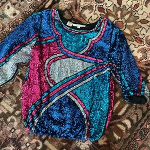 Vintage sequin lined quality retro statement blouse 80s fashion/party/evening